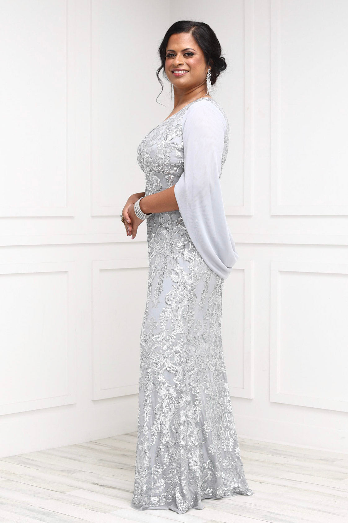 silver beaded mother of the bride dresses